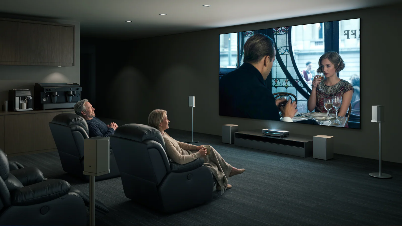 AWOL Vision ultra short throw projector in a media room