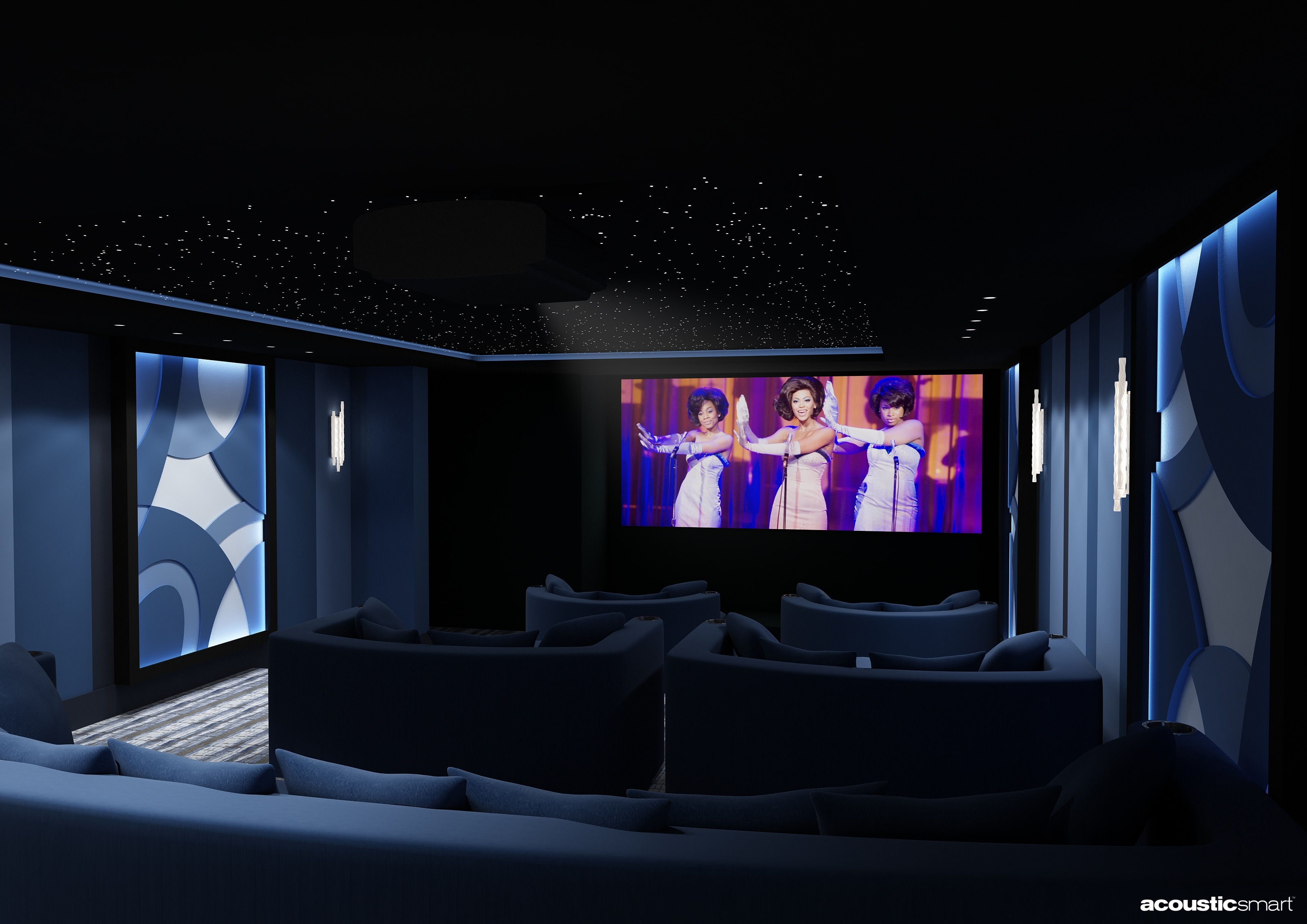 Dedicated theater room featuring dARTS Digital Theaters audio